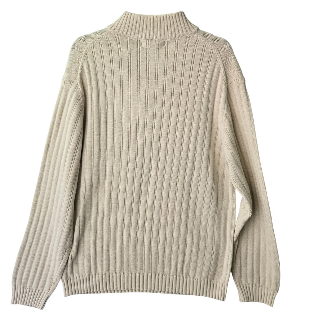 Hathaway Mens XL Quarter Zip Sweater Beige 100% Cotton Ribbed Knit Mock Neck NWT - Picture 8 of 10